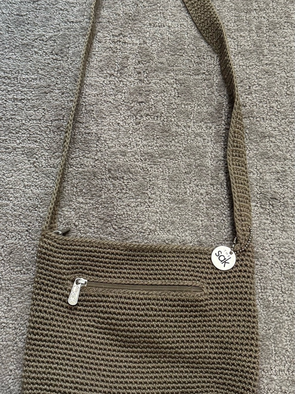 The Sak Olive Green Crochet Crossbody Bag
